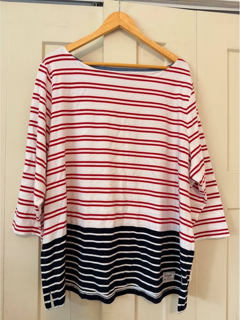 Talbots red white blue 100% cotton striped 3/4 sleeve shirt blouse 3X NEW